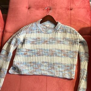 SO Textured Knit Sweater in Cream and Blue